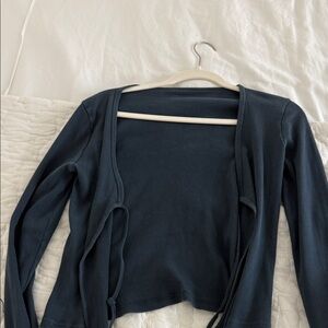 Brandy Melville Navy Blue Ribbed Wrap Sweater